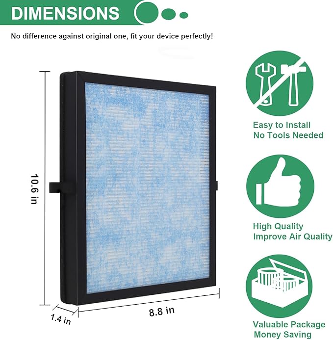 DH-JH04 Replacement HEPA Filter, Compatible with AROEVE MK04 MG04JH Air Purifier Model DH-JH04, Compare to DH-JH04 Replacement Filter, Part No. MK04LX, 2-Pack