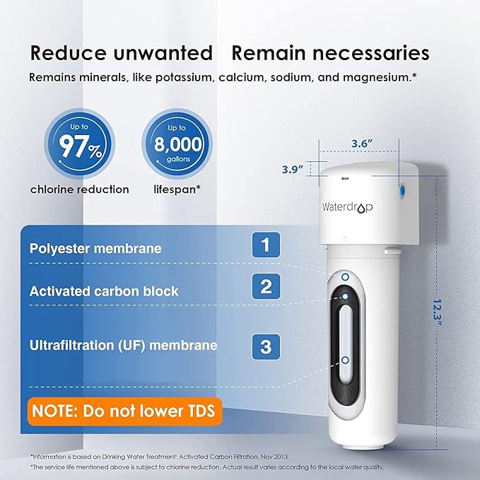 Waterdrop 10UBW-UF 0.01 μm Ultra Filtration Under Sink Water Filter System for Baçtёria Reduction, Reduces Lead, Chlorine, Bad Taste & Odor, 8K Gallons, with Dedicated Faucet, USA Tech