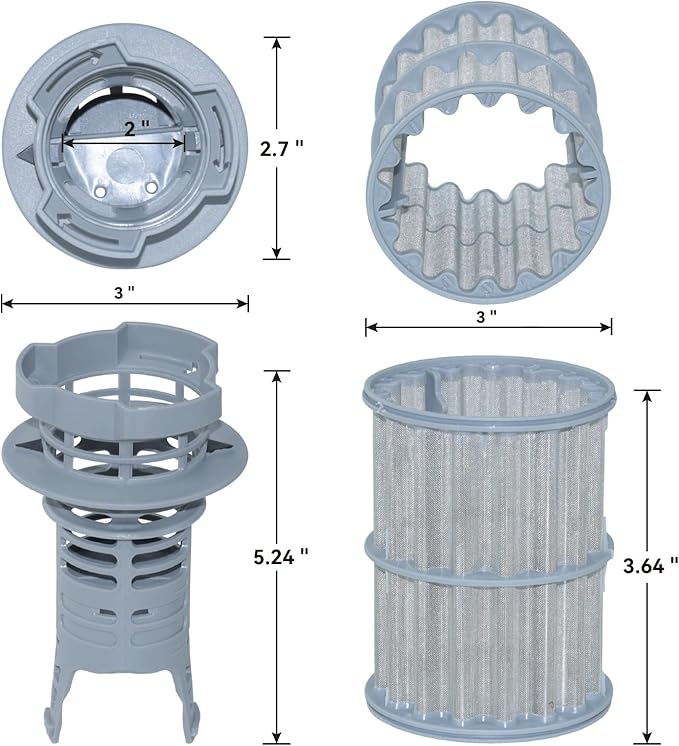 GELASKA Dishwasher Micro Filter Replaces 00645038, 00651097, 645038, 651097, AP4339631, 1560725, AH3479708, EA3479708, PS3479708, Grey, 1 Pack