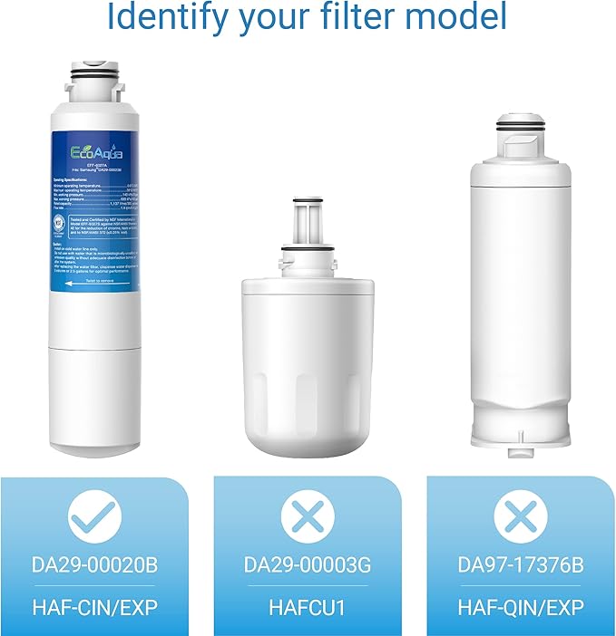 EcoAqua EFF-6027A Replacement Filter, Compatible with Samsung DA29-00020B, DA29-00020A, HAF-CIN/EXP, 46-9101 Refrigerator Water Filter, 3 Pack