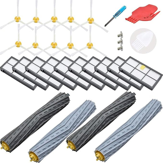 LOVECO Replacement Accessory Kit Compatible for iRobot Roomba 800 Series 850 860 861 864 866 870 871 880 890 891 900 Series 960 961 980 981 985,10 Filter,10 Side Brush,2 Tangle-Free Debris Extractor