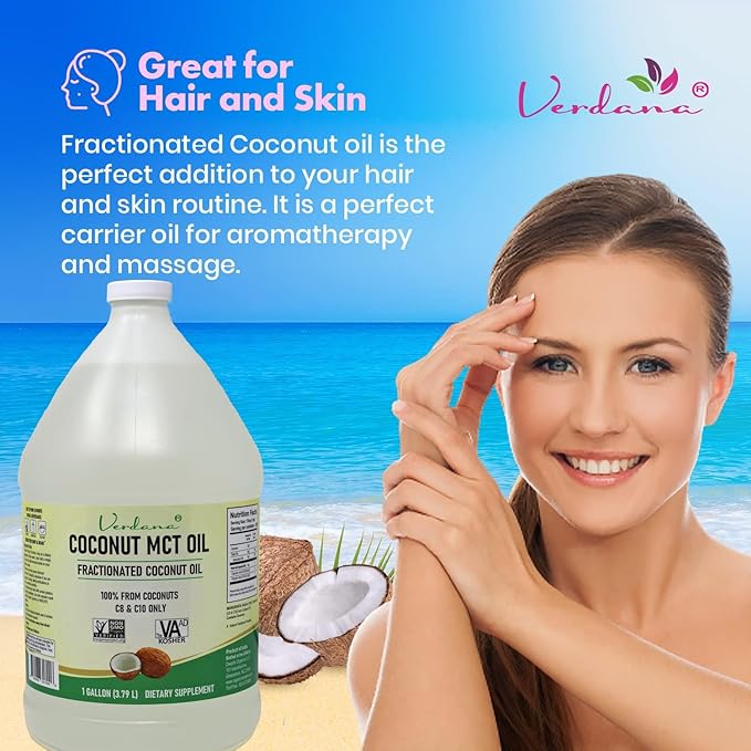 Verdana MCT Oil – 100% Coconut Derived – 1 Gallon - Kosher Food Grade – Vegan – NON GMO– Used for Keto, Paleo, Sports Nutrition, Aromatherapy, Massage, Ayurvedic Oil Pulling Oral Rinse Mouthwash