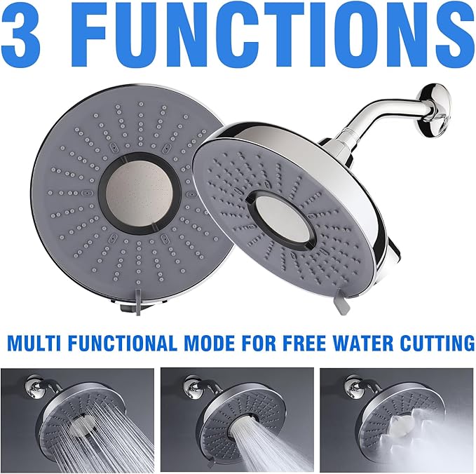 Filtered Shower head,8-Inch High Pressure Rainfall Showerhead, 360°Adjustable Swivel,3 Spray Patterns,15 Stage Shower Filter Combo（Chrome）