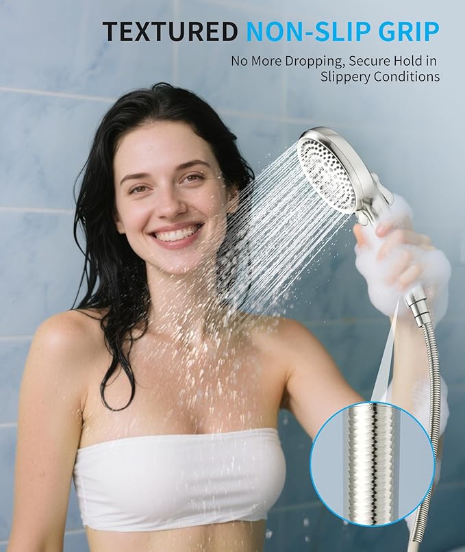 Filtered Shower Head with Handheld, 10 Spray Mode High Pressure Shower Head with Filters, Shower Filter Head for Hard Water, Powerful Spray for Cleaning, 2 Replaceable Filters Included, Brushed