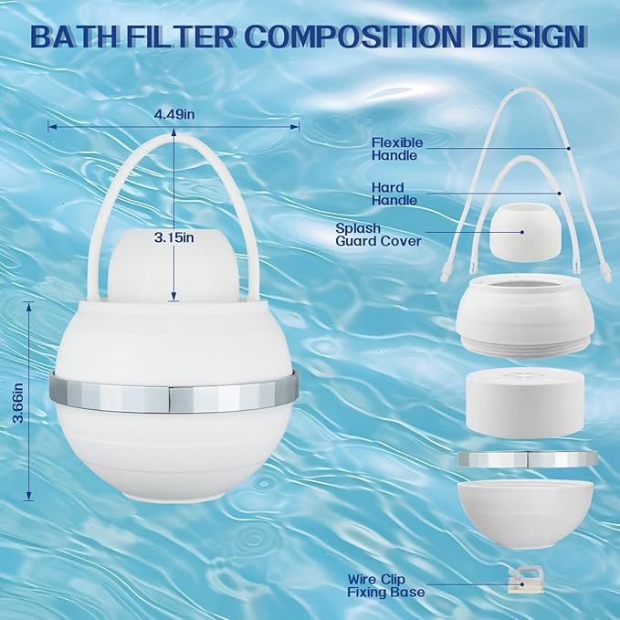 Bath Filter for Tub, 8 Stages Bathtub Water Filter, Bath Water Filter to Removes Lead, Chlorine and Fluoride, 2,500 Gallons of Filtration, Water Softener, BPA Free