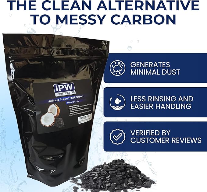 IPW Industries Inc. Bulk Activated Carbon for Aquarium & Water Filtration, 4x8 Mesh Coconut Shell Charcoal, Granular Activated Charcoal Water Filter, Replacement Carbon Water Filter Media - (5 Lbs)