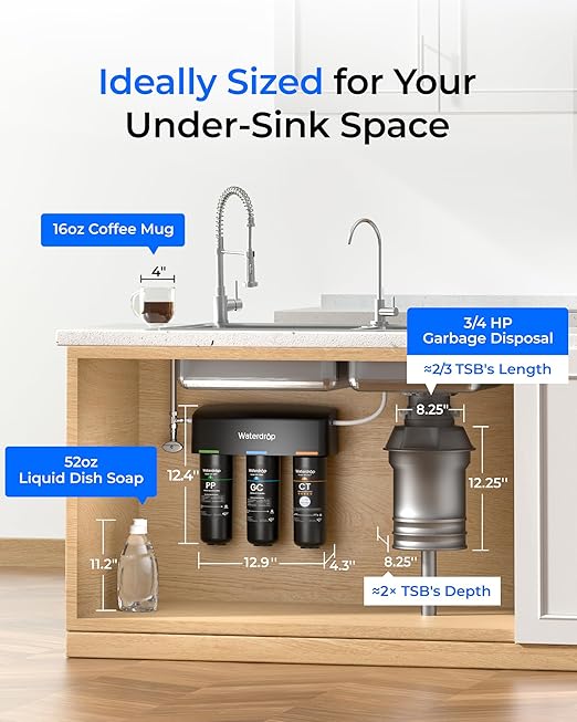 Waterdrop TSB 8 Layer Under Sink Water Filter, Reduces PFAS, PFOA/PFOS, Fluoride, Chlorine, Bad Taste & Odor, with Dedicated Faucet, NSF/ANSI 42 Certified Element, USA Tech Water Filtration System