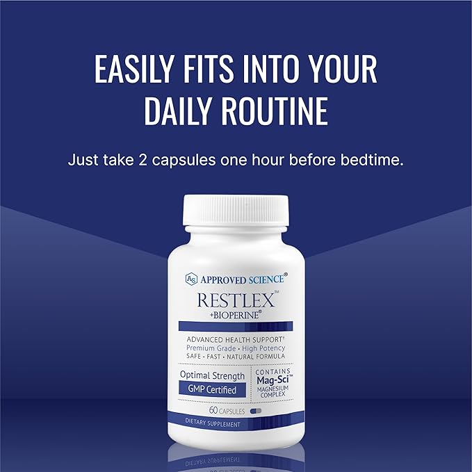 Approved Science Restlex - 420 mg Magnesium Glycinate Blend, L-theanine 200 mg - 60 Capsules - Pack of 2