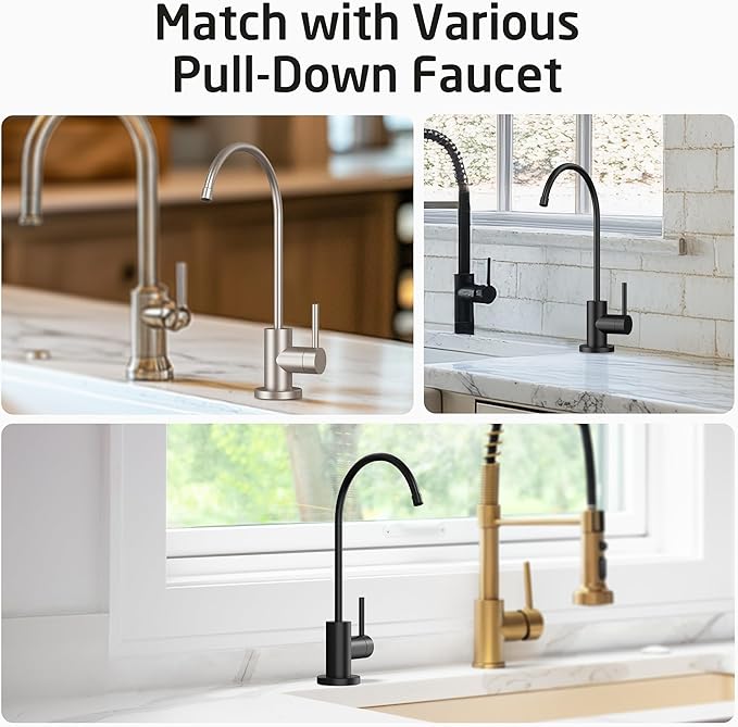 KES Lead-Free Drinking RO Water Faucet for Kitchen Sink (Food Grade Stainless Steel), Reverse Osmosis Faucet, Water Filter Faucet for RO Water Filtration System, Non-Air Gap, Black, Z506LF-BK