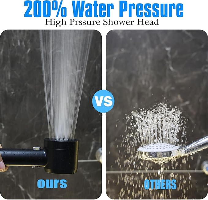 High Pressure Shower Head with Handheld,Shower Head with Filter with Pause Switch Water Saving Filter Showerhead, Filtered Shower with Hose, Bracket and Cotton Filter, Make Bathing Healthier (black)