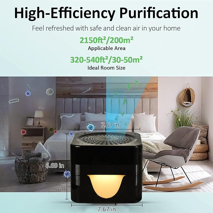 Water-Based Air Purifier Air Washer, Air Revitalizer with Filter Net, Air Fresher with Warm Color LED Night Light, Small Air Cleaner for Home and Office, Aroma Diffuser for Smoke & Pet
