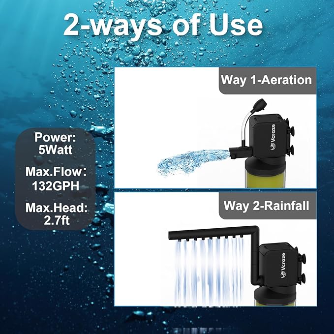 3-Stage Submersible Aquarium Filter for 10-40 Gallon Fish Tanks, Fish Tank Filter with Aeration/Rainfall Modes, Fish Filter Tank Filter Turtle Filter Reptile Filter for in-Tank Use