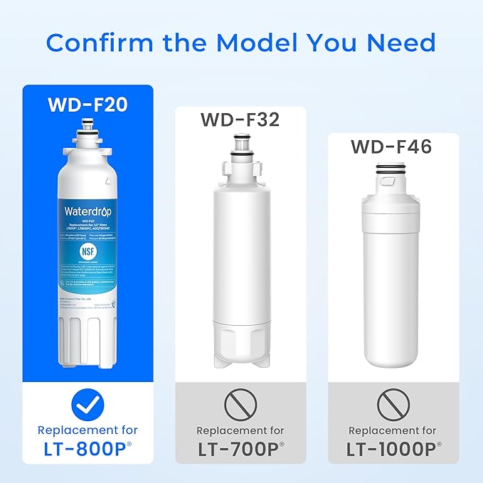 Waterdrop ADQ73613401 Refrigerator Water Filter, Replacement for LG® LT800P®, ADQ73613408, ADQ75795104, ADQ73613402, Kenmore 9490, 46-9490, LSXS26326S, LMXC23746S, LSXS26366S, WD-F20, Pack of 3