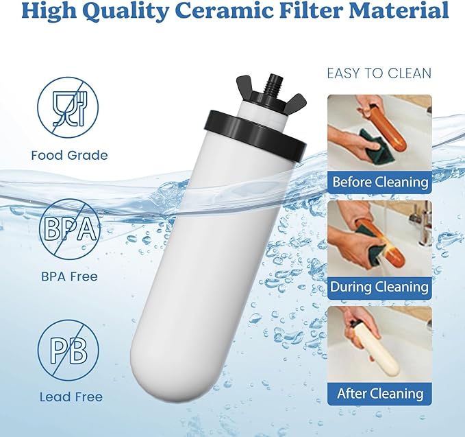8.46-Inch 3-stage filtration Ceramic Purification Elements NSF/ANSI 42&372 Certified,Replacement for Berkey® BB9-2® PF-2® Filter Element ProOne® Berkey® Big+ Gravity Water Filter System(4Pack)