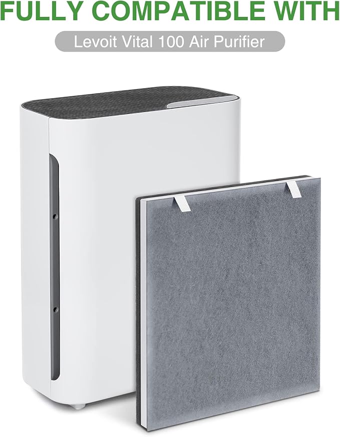 4 Pack Vital 100 Replacement Filter Compatible with LEVOIT Vital 100 Air Purifier, 3-in-1 HEPA and High-Efficiency Activated Carbon Filters, Replace Part # Vital 100-RF