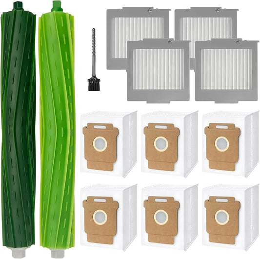Accessories Kit for iRobot Roomba Max 705 Vac/Plus 504 Vac Robot Vacuum Cleaner, Replacement Parts with 2 Main Brushes, 6 Dust Bags, 4 Filters, 1 Cleaning Brush(Without Side Brushes)