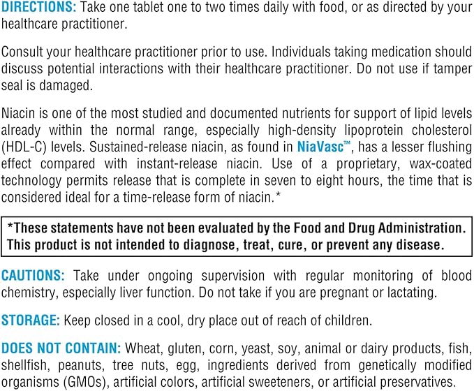 XYMOGEN NiaVasc 750 - Sustained-Release Niacin for a Lesser Flushing Effect - Supports The Maintenance of Healthy Blood Lipids (120 Time-Release Tablets)