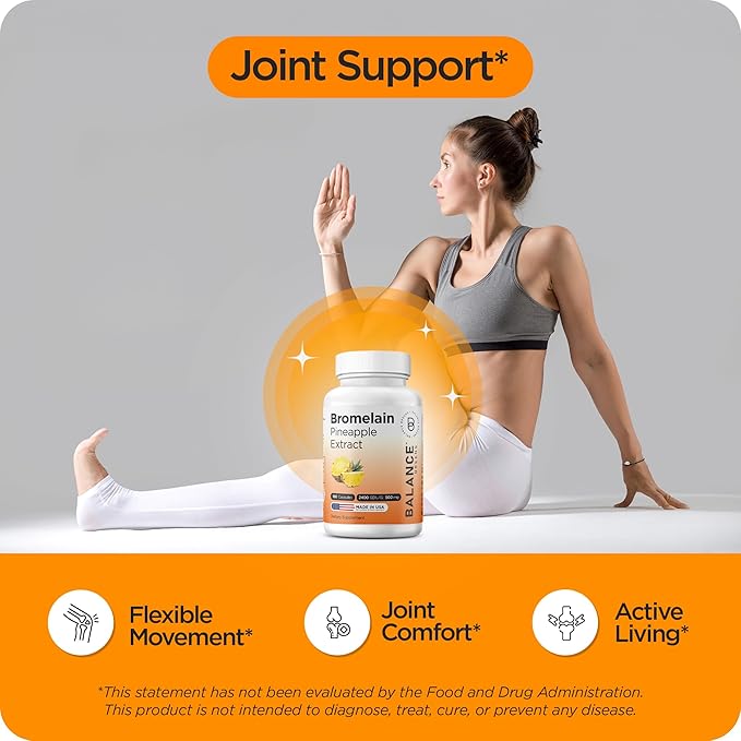Balancebreens Bromelain 500mg Capsules – 2400 GDU Pineapple Extract Supplement for Joint Support, Natural Swelling Support, and Healthy Digestion – 180 Organic Capsules Made in USA