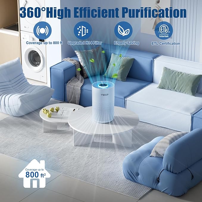 𝐍𝐞𝐰𝐞𝐬𝐭 Air Purifiers for Home Bedroom up to 800 ft², VNIUP H14 HEPA Room Air Purifiers for Bedroom with Fragrance Function, with Sleep Mode& Light Mode Air Cleaner for Pet Dander Odor Dust Smoke