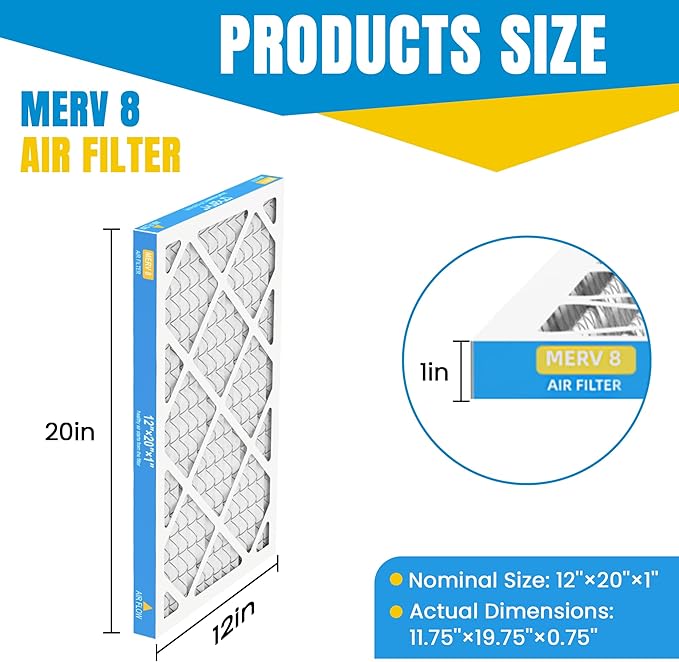 12x20x1 Air Filter,MERV 8,Furnace Air Filter for HVAC,Dust Defense-4packs by MIFLUS