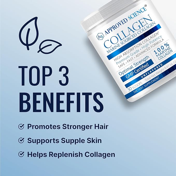 Approved Science Collagen Powder - Skin and Hair - 90 Scoops - Three Month Supply - Made in The USA