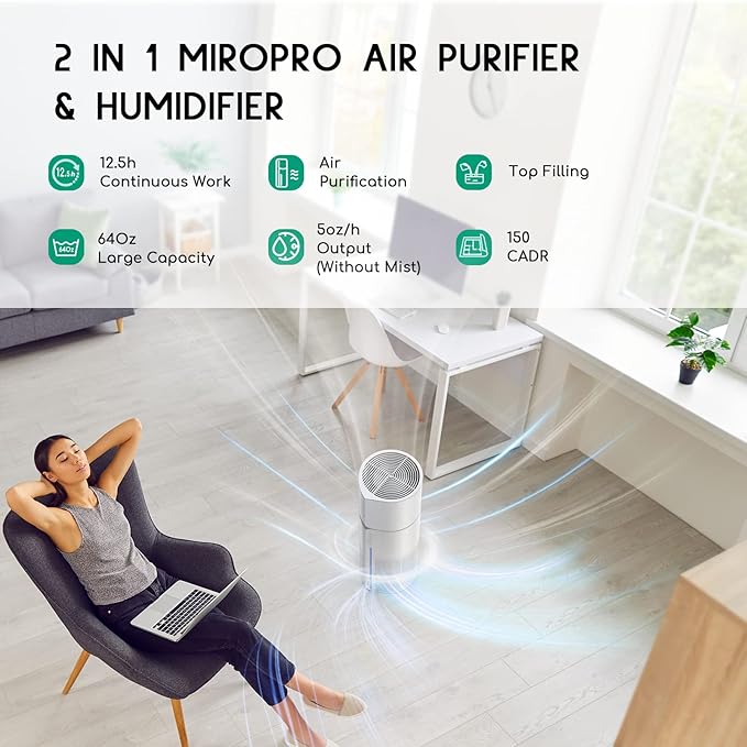 Afloia 2 in 1 Air Purifier, 3 Stage Filters for Home Allergies Pets Hair Smoker Odors, Auto Shut Off, Quiet Air Cleaner with Seven Color Light,MIROPRO
