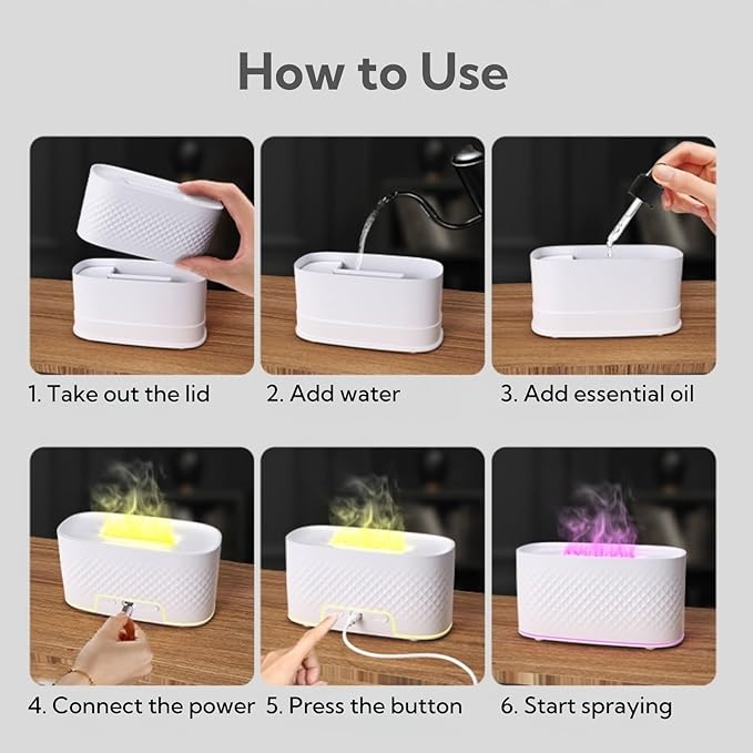 Flame Diffuser Humidifier for Essential Oils - Fire Ultrasonic Aroma Diffusers, USB Personal Desktop Quiet Cool Mist Small Humidifier with Auto-Off for Home Office Bedroom (Black)