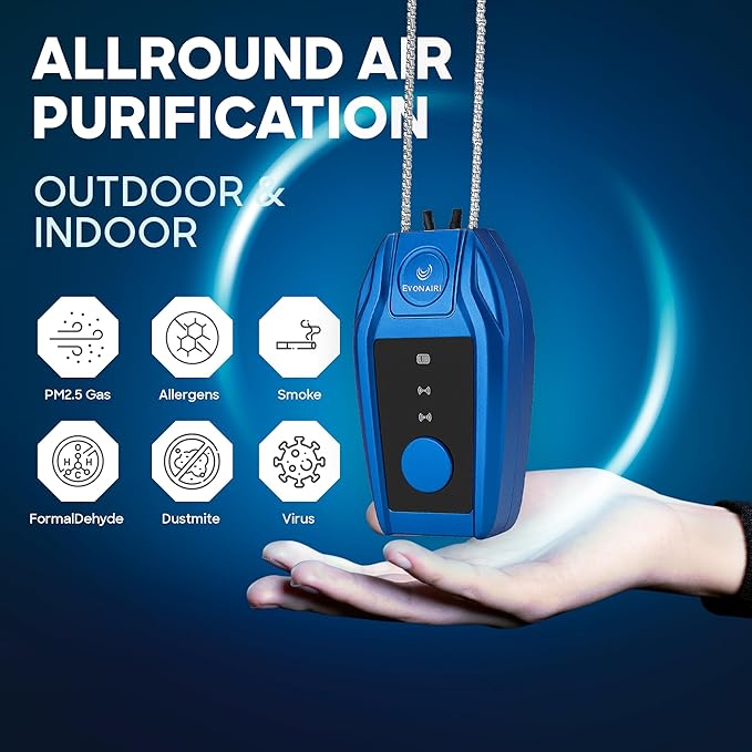 Portable Air Purifier for Travel with 50M Ions/cm³ | Mini Wearable Necklace Ionizer, Filterless, No Maintenance | Personal Air Purifier Small, 500mAh Rechargeable, 120H Runtime, CE ROHS FCC Certified