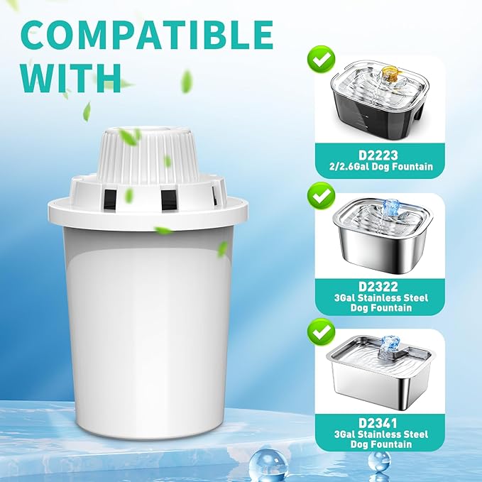 Dog Water Fountain Filters Replacement 4 Pack,2 Months Set of Water Filter Replacement for SwSun Large Pet Water Fountain Stainless Steel,7 Layer Vertical Filtration for D2341,D2419,D2322,D2223,D2340
