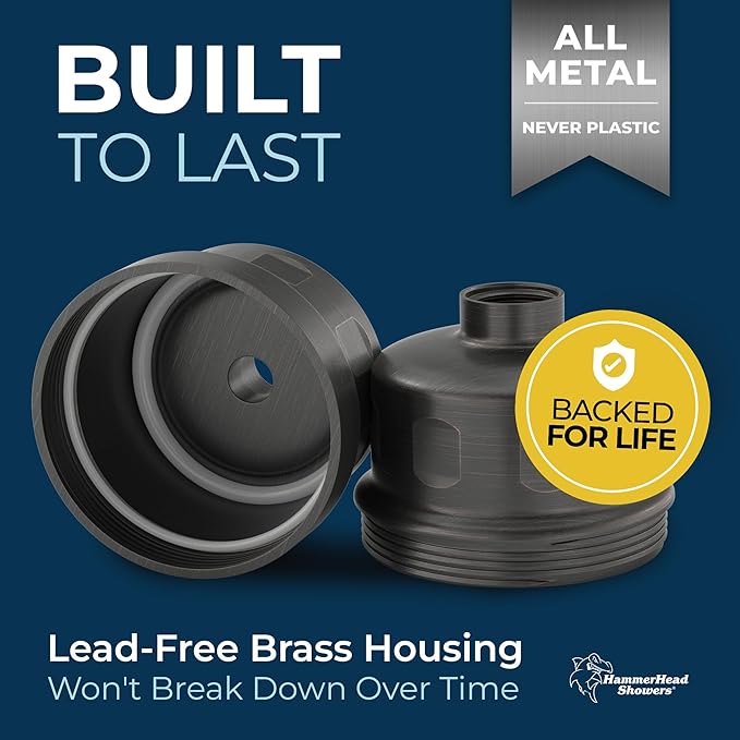 HammerHead Showers® Solid Metal Shower Head Filter – KDF 55 Shower Filter, High Pressure Universal Shower Filters to Remove Toxic Chemicals – Removes Chlorine and Heavy Metals – Oil Rubbed Bronze