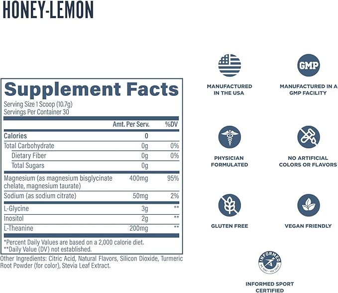 Revive MD Sleep Support Supplement for Adults, Honey Lemon - Sleep Supplements with Magnesium (Glycinate), Inositol, Glycine & L-Theanine - Promotes Relaxation & Sleep Health