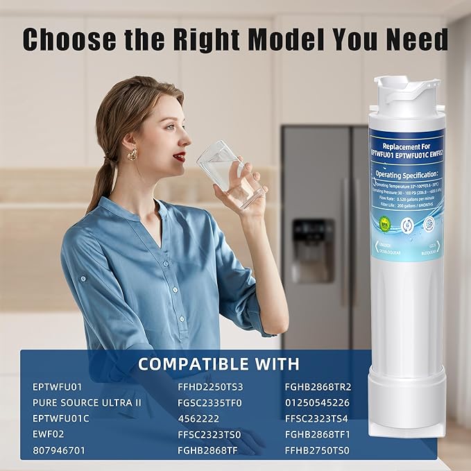 EPTWFU01 Water Filter Replacement,Water Filter Compatible with Frigi-daire EPTWFU01, EWF02, Pure Source Ultra II,Pack of 3