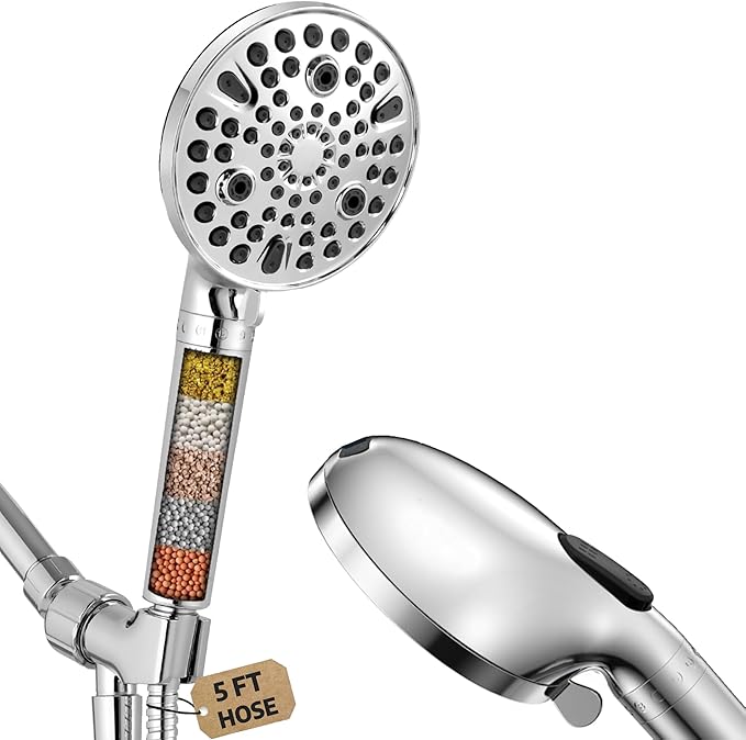AQUAZEN® Filtered Shower Head | 10 Spray Modes | 8-Layer System Removes Chlorine, Calcium & Heavy Metals | High Pressure Handheld | Stainless Hose | Chrome Finish