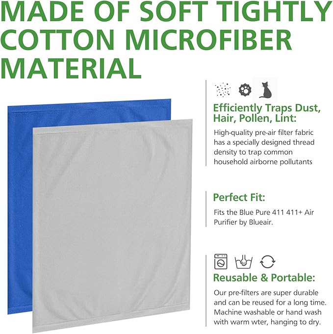 4 Pack 411 Replacement Washable Pre-Filters for Blueair Blue Pure 411, 411+, 411 Auto and Mini Air Purifier, Removes Pollen, Dust, Pet Dander,2 X Lunar Rock+2X Diva Blue