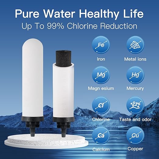Gravity-fed Water Filter System, 2.25 Gallon Stainless Steel Countertop System with 2 Ceramics Filters Washable Filters, Metal Water Level Spigot and Stand,Reduce up to 99% Chlorine
