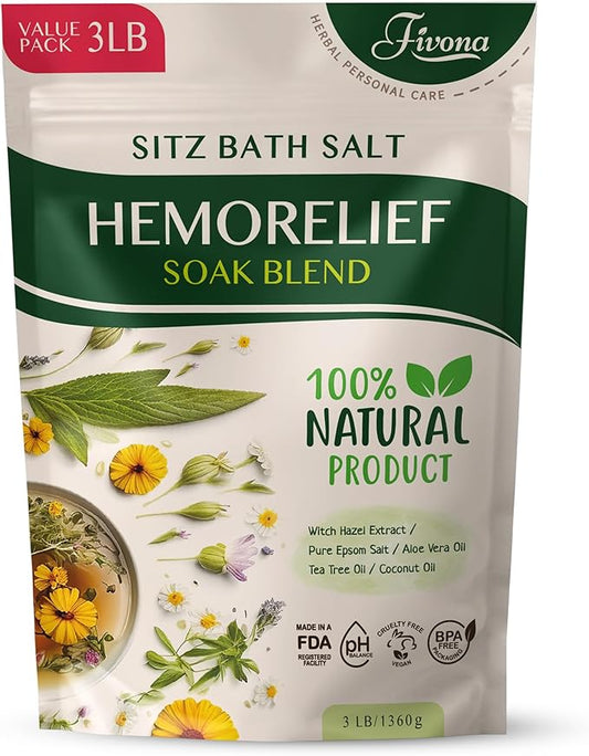 Sitz Bath Salts for Hemorrhoids Treatment - Soak Blend Epsom Salt with Natural Essential Oils, Soothing Perineal Soaking for Postpartum Care, Discomfort Relief, Fissures - Value Pack 3LB
