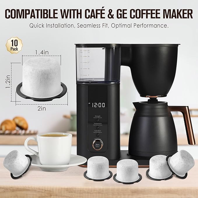 Qualirey 10 Pack Coffee Water Filter Replacement, Compatible with Café and GE Profile Grind & Brew Machine, Charcoal Coffee Filter Cartridges, Replacement for C7CGFLTR, Replace Every 3 Months