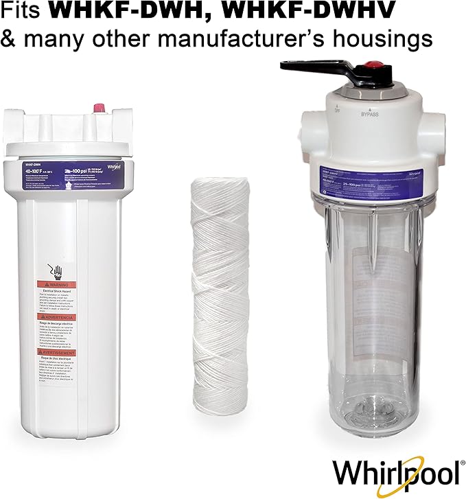 Whirlpool 10" x 2.5" String Wound Whole House Water Filters, NSF Certified 5-Micron Filtration Reduces Sediment for Well Water, WHKF-WHSW, 2-Pack