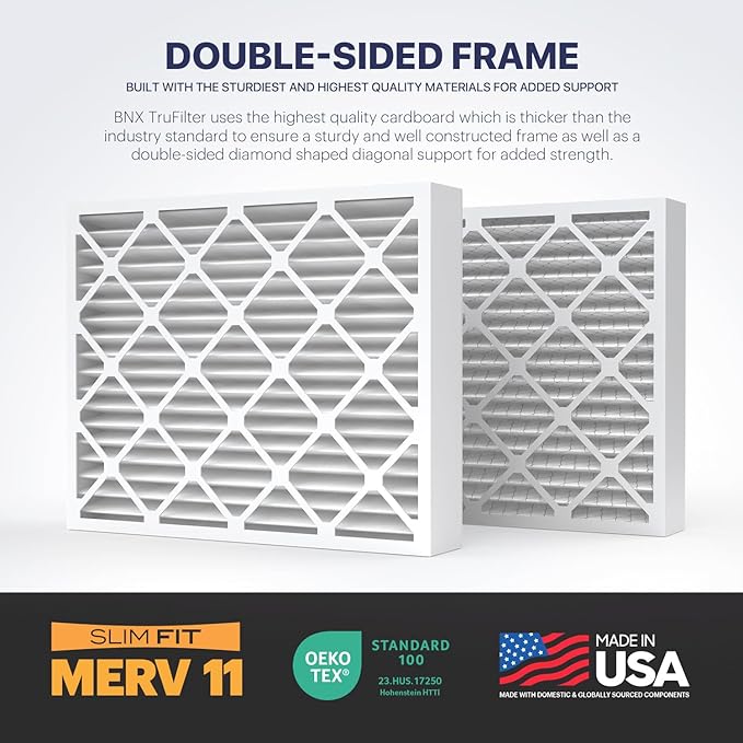BNX TruFilter 20x25x5 (19.88’’ x 24.75’’ x 4.38‘ Honeywell Compatible 4”) MERV 11 Air Filter (2-Pack) - MADE IN USA - HVAC AC Furnace Filters for Allergies, Dust, Pet, Smoke, Allergy MPR 1200 FPR 7