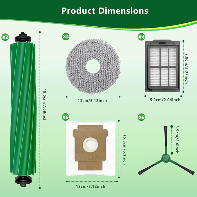 23PCS Replacement Parts Kit for iRobot Roomba Plus 505/405 Combo Robot Vacuum, Includes 2 Roller Brushes, 4 Mop Pads, 4 HEPA Filters, 6 Side Brushes, 6 Vacuum Bags, 1 Cleaning Tool