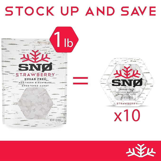 Strawberry KETO Xylitol Candy Chips (1-Pack) - SNØ 1.5oz Tin - Sugar-Free Candy With Only 2 Ingredients | Low Carbs, Diabetic-Friendly, Non-GMO, Vegan, GF & Kosher | Purest candy in the world
