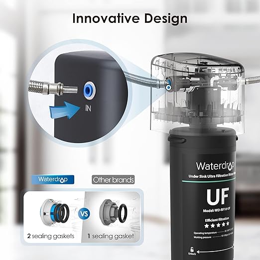 Waterdrop 10UA-UF 𝟎.𝟎𝟏 μ𝐦 𝐔𝐥𝐭𝐫𝐚 𝐅𝐢𝐥𝐭𝐫𝐚𝐭𝐢𝐨𝐧 Under Sink Water Filter for Baçtёria Reduction, 11000 Gallons, Reduces Lead, Chlorine, Bad Taste & Odor, Direct Connect to Kitchen Faucet