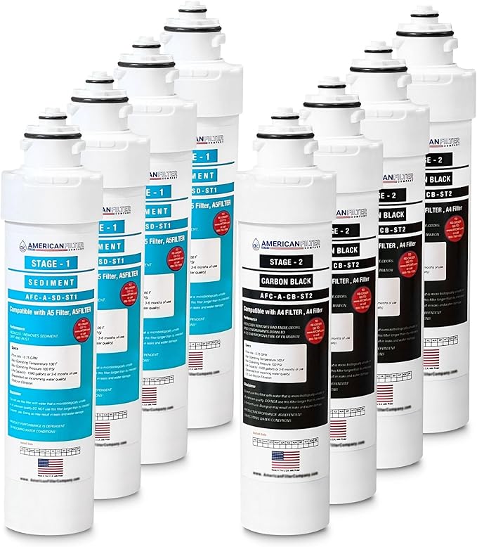 AFC # AFC-A-PPCB-8PK, Compatible with Avalon A4 / A5, A4FILTER, A7WHT, Water Filter SET 2 Stage - Made in U.S.A