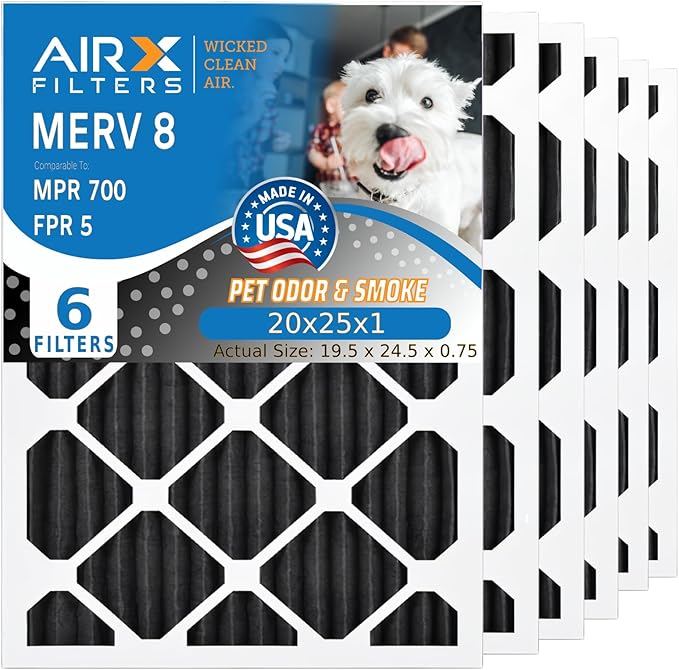 AIRX FILTERS WICKED CLEAN AIR. 20x25x1 Air Filter Odor Eliminator Carbon Filter MERV 8 AC HVAC Furnace Filters 6 Pack