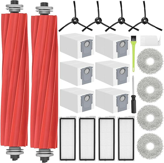23PCS Replacement Accessories Kit Compatible with Roborock Qrevo S/Qrevo Pro/Qrevo MaxV/Qrevo Plus Include Main Brush, HEPA Filters, Mop Pads, Side Brushes, Dust Bag and Cleaning Tools