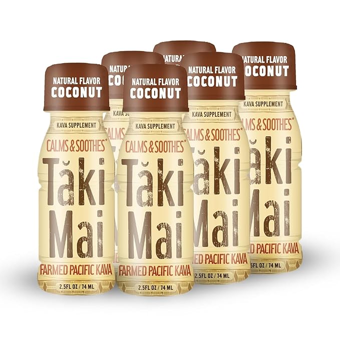 Taki Mai Coconut Kava Kava 2.5 oz (6-pack) Shots – Noble Kava Root Drink, Ready to Drink for Stress Support & Relaxation, Fast Acting Herbal Support for Calming Better Sleep and Balanced Mood