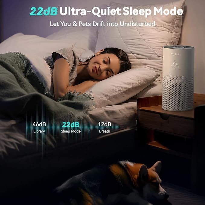 Afloia Air Purifiers for Home Pets, 5 Stage Filter Washable Pre Filter Air Cleaner Eliminator for Bedroom Large Room Up to 1780Ft², Remove Pet Fur Hair Dander Smoke Odor Dust Mold Pollen Allergen