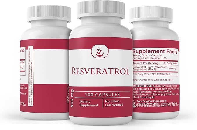 PURE ORIGINAL INGREDIENTS Resveratrol, (100 Capsules) Always Pure, No Additives Or Fillers, Lab Verified