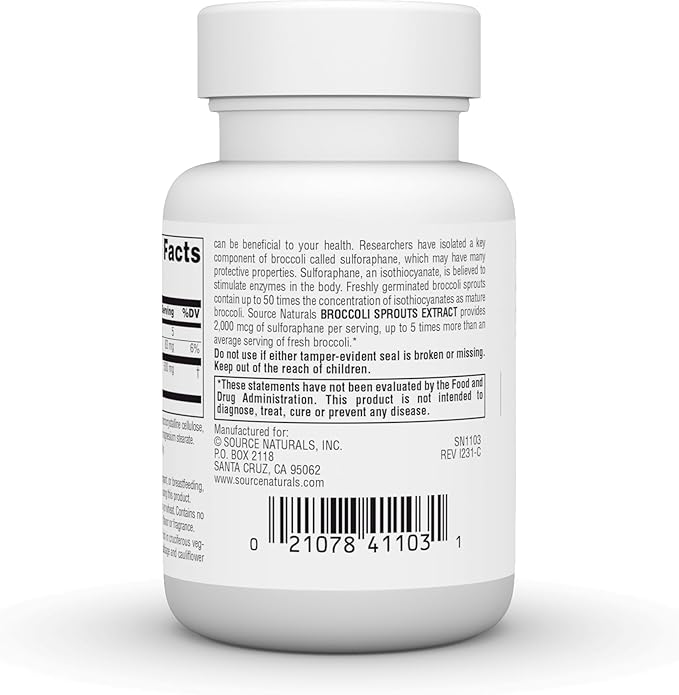 Source Naturals Broccoli Sprouts Extract, Sprouted Broccoli Extract Blend, 250 mg - 30 Tablets