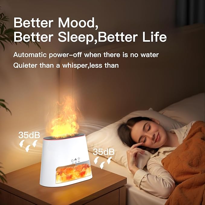 2-in-1 Himalayan Salt Lamp & Ultrasonic Essential Oil Diffuser, Aromatherapy Diffuser Cool Mist Humidifier, Original Salt Therapy Lamp, 100% Pure Himalayan Salt, Ambient Glow, 260ml (White)